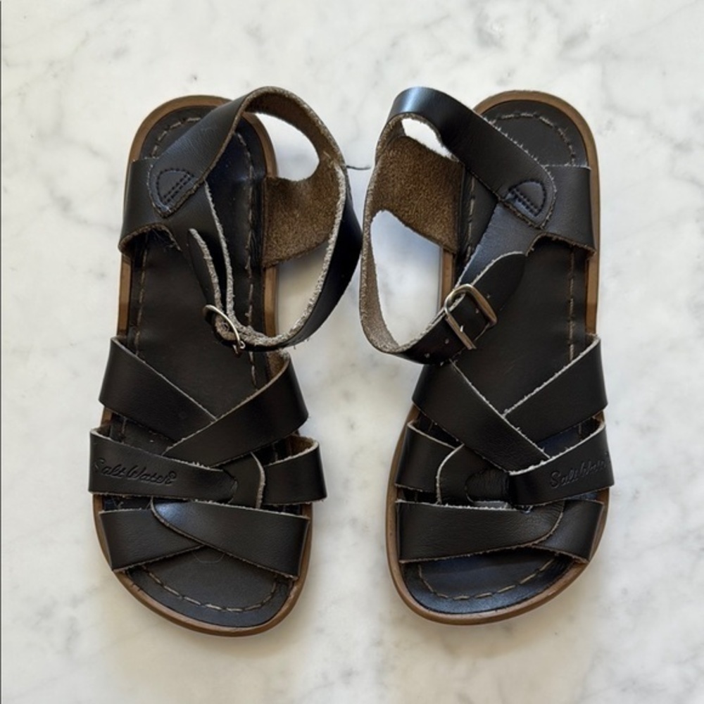 Salt Water Sandals Kids Size 13 Black Leather Sun-San Hoy Shoes